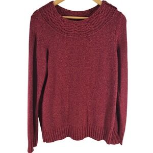 By Design Burgundy Marl Shimmer Knit Sweater Metallic Shoulder Button‎ Scoop M